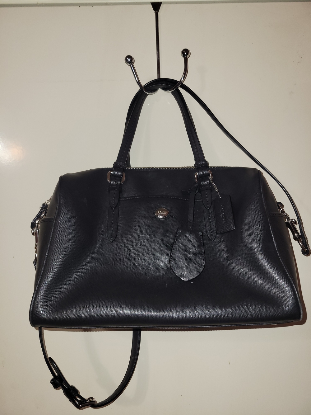 Coach Black Leather Top Handle Top Zip Satchel Crossbody Bag